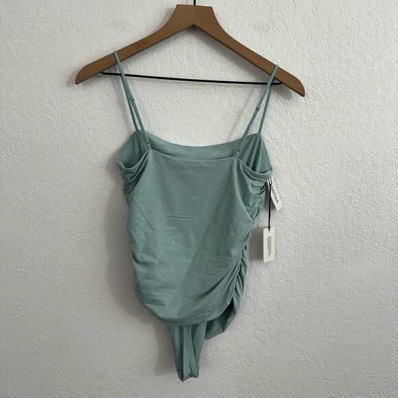 NEW NWT Aritzia Contour Square Neck Ruched Thong Bodysuit Aquamarine Green L - Picture 10 of 15